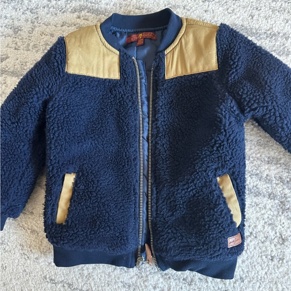 7 for all Mankind baby toddler navy and brown sherpa fleece zip up jacket 24M - Picture 4 of 6